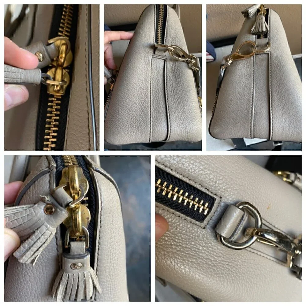Anya Hindmarch Pebble Leather‎ Google Eyes Satchel Top Handle Bag Taupe Coral